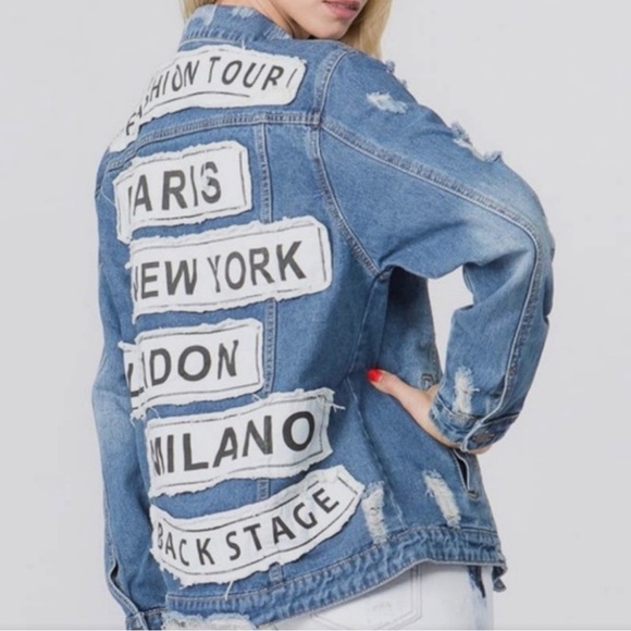 DENIM BRAND NEW! FASHION TOUR DISTRESSED DENIM JACKET - Picture 7 of 7